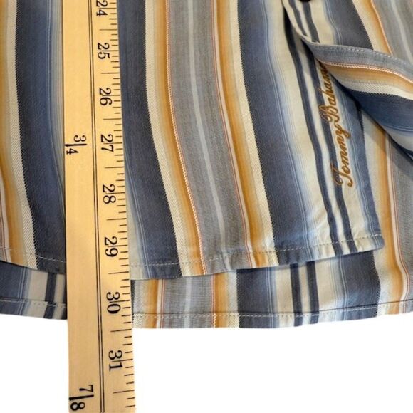 Tommy Bahama 100% Silk Striped Button Front Shirt Blue White Gold Size Medium - Picture 10 of 12